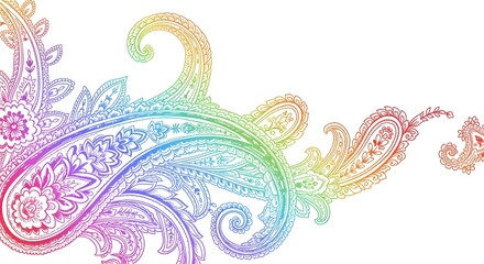 A colorful paisley pattern design with intricate details on a white background creating a vibrant effect