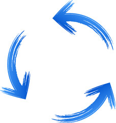 Blue Circular Paint Brush Stroke Arrows Isolated on Transparent Background