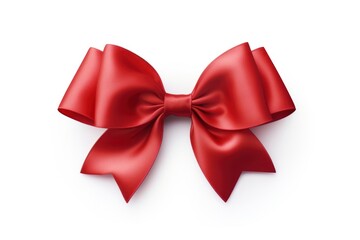 Naklejka premium Single red ribbon gift bow white background.