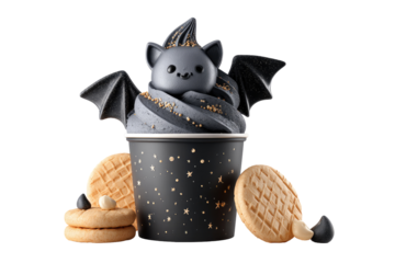 Dark bat ice cream in a cup
