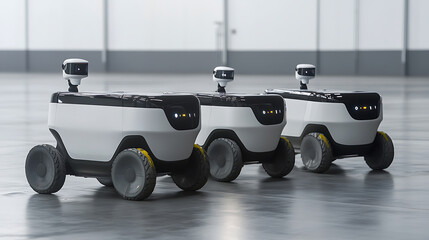 Three Autonomous Delivery Robots in a Modern Indoor Setting
