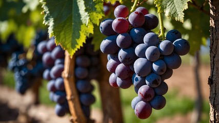 Ripe grapes hanging on vines in a lush vineyard landscape ready for harvest showcasing natural agriculture and seasonal fruit production in a scenic countryside setting with vibrant greenery