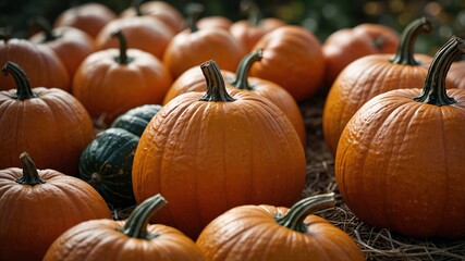 October pumpkin crop spread across farmland capturing the essence of autumn harvest with vibrant orange tones natural textures and rustic outdoor scenery in a peaceful agricultural setting