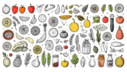 Colorful collection of fresh food illustrations