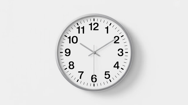 Close-up of a modern white wall clock with black numbers and hands time watch - Powered by Adobe