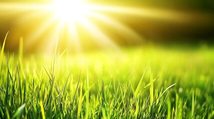 Sunlight Beaming Over Lush Green Grass