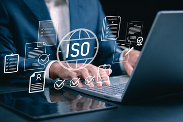 User working on ISO certification with verified documents and checklist interface, representing...