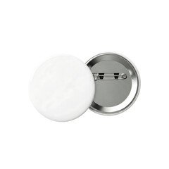 3d rendering of two white pinback button mockups on a flat surface