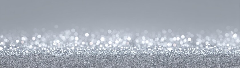 A field of fine silver glitter sparkles with soft bokeh highlights against a subtle grey background