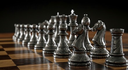 Classic chess game setup on a dark background.