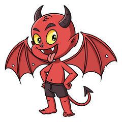 Playful Cartoon Devil Boy with Wings – Halloween Fantasy Illustration