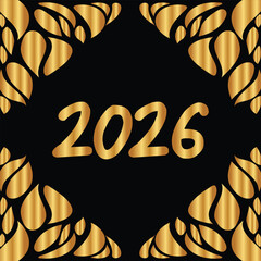 Gold 2026 Floral Design Illustration - New Year Luxury Pattern