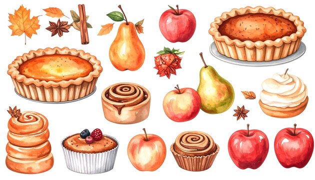 Watercolor autumnal baked goods - Powered by Adobe