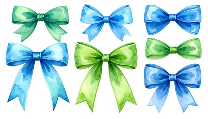 Watercolor bows in teal and green