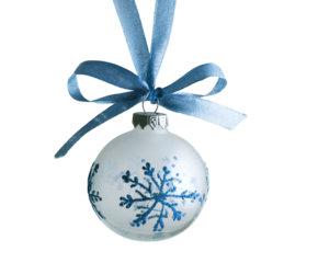 Blue Snowflake Christmas Ornament Hanging from Ribbon
