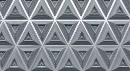 A fascinating three-dimensional abstract pattern showcases countless interlocking and layered grey triangles with intricate details, creating a compelling visual texture.