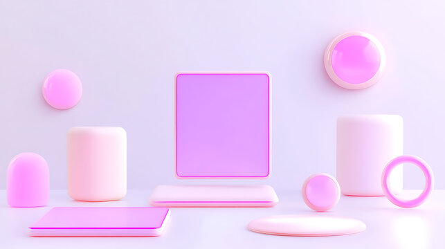 Minimalist Pastel Scene with Geometric Shapes and Soft Lighting - Powered by Adobe