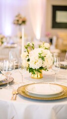 Elegant floral centerpiece on a banquet table