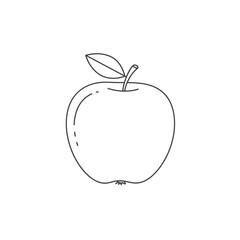 Simple Line Drawing of an Apple on White Background