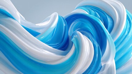 Abstract Swirl: Gentle Blue and White Waves Intertwine in a Smooth, Flowing and Glossy Form for a Modern Design Element
