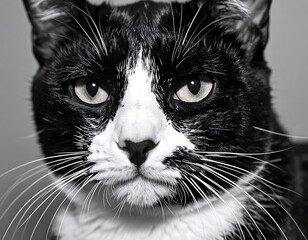 Close-up black and white cat portrait