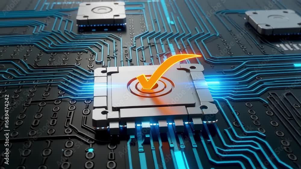 Poster circuit board technology digital electronics engineering system computer hardware tech checkmark