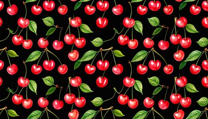 Watercolor cherries on a dark background
