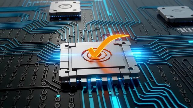 Circuit board technology digital electronics engineering system computer hardware tech checkmark