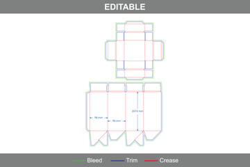 Auto lock bottom box with lid dieline template, custom dimensions folding carton packaging design for retail and shipping packaging including detailed die line