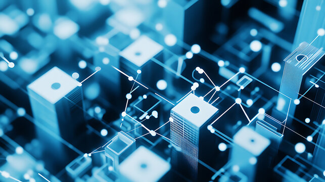 Abstract Digital Network with Connected Nodes and Structures