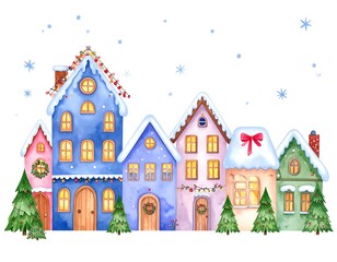 Watercolor Christmas Town