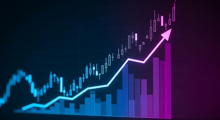 Financial growth chart with ascending arrow indicating positive upward trend in business success