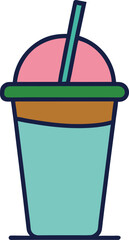 Colorful layered drink with pink topping and straw