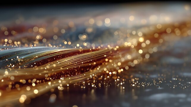 Thin metal sheets lifted by celestial golden photonic winds in space.