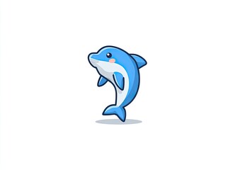 Naklejka premium A charming, stylized illustration of a dolphin leaping gracefully against a pure white background.
