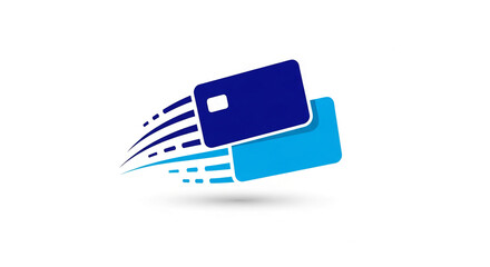 Abstract logo depicting two cards in blue and dark blue, one seemingly flying, symbolizing fast online payment or transaction speed and efficiency