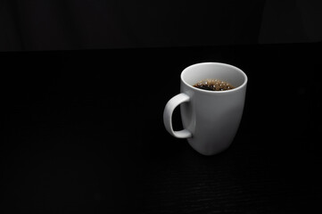 Clean minimalist look, white mug filled with coffee