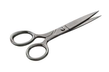 A pair of metallic scissors angled