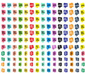 Vibrant collection of colorful discount tags and sale stickers, offering great savings