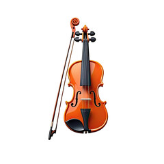 Colorful violin with bow displayed on white background showcasing classical musical instruments and artistry