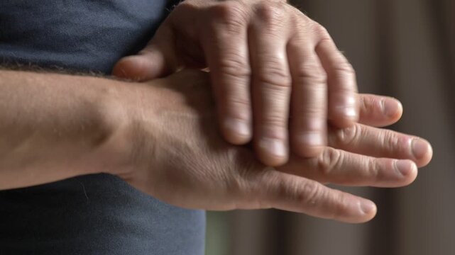 Close-up of a middle-aged man hands highlighting dry skin