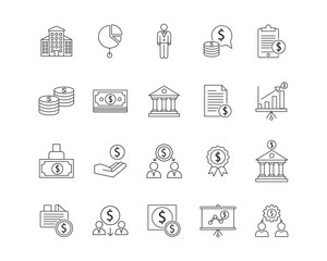 Business icon set design. Data, analysis, growth, financial, market, planning, service, statistic symbol template