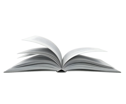 Open Book with Turning Pages Isolated on White Background