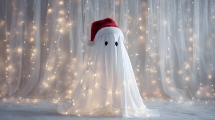 Festive Ghost with Christmas Hat