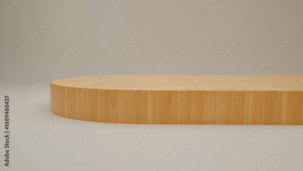 Poster a smooth, lightcolored wooden surface with a rounded edge, presented on a neutral background for pro