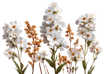 a collection of white wildflowers, in the style of a clipart image on a transparent background. 