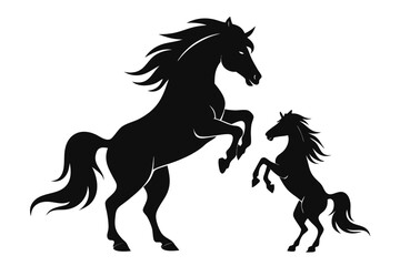 Rearing up black mustang horse vector silhouette. Rearing up black mustang - standing horse side view vector silhouette