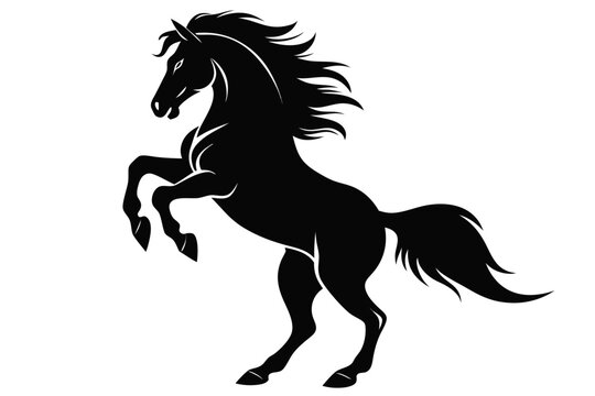 Rearing up black mustang horse vector silhouette. Rearing up black mustang - standing horse side view vector silhouette