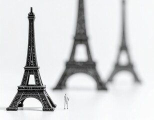 Eiffel Tower Figurines on white background 
