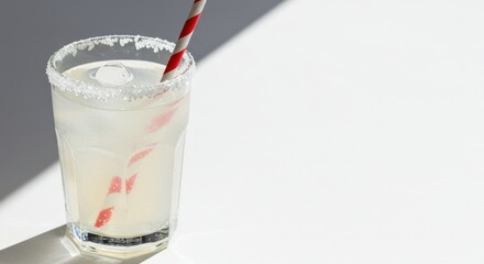 Icy refreshing beverage in glass with straw